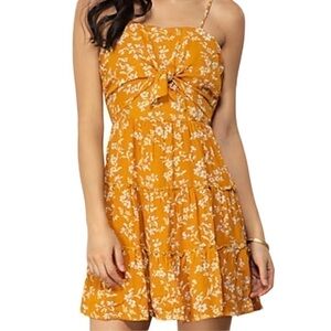 LoveRiche Floral Ruffle Mustard Yellow Dress Sz L